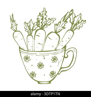 Whimsy carrot in vintage cup Stock Vector