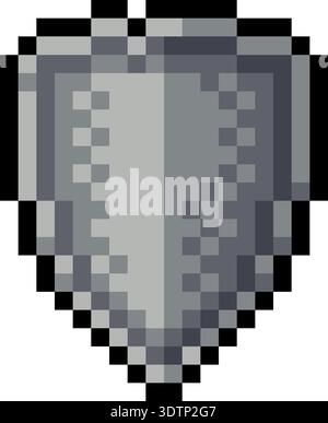 Pixel Art Steel Shield Video Game Armor Icon Stock Vector