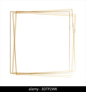 Several thin golden watercolor square frames are layered and slightly rotated, forming an abstract geometric border design. Stock Vector