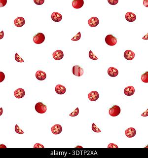 Seamless pattern of whole and chopped tomatoes Stock Vector