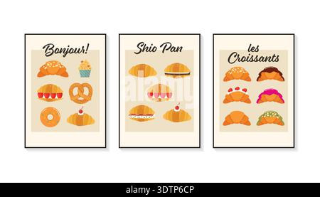 Bekery set with typography vector illustration in a poster frame. Vintage style vector illustration Stock Vector