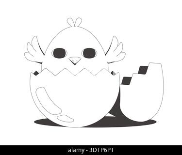 Groovy happy chick hatching flash message success line illustration Stock Vector