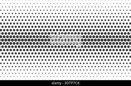 Dotted halftone pattern with hexagons with geometric gradient background. Modern vector textured fade from white to black with subtle vignette effect Stock Vector