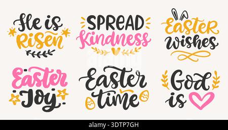 Happy Easter Vector Hand Lettering Set Stock Vector