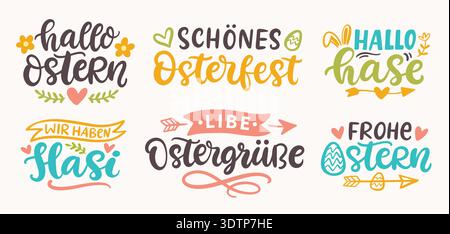 Happy Easter Vector Hand Lettering Set in German Stock Vector