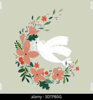 Vector drawing, Christian cross with flowers. Religious symbol, Easter holiday. Coloring book Stock Vector