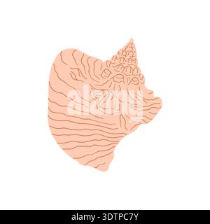 Pastel pink hand drawn conch shell vector illustration. Silhouette of mollusk clipart Stock Vector