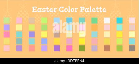 Pastel Easter color palette with spring swatches and orange background vector illustration. Stock Vector