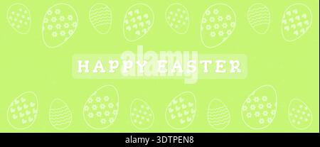 Happy Easter lime green banner with white egg patterns vector illustration. Stock Vector