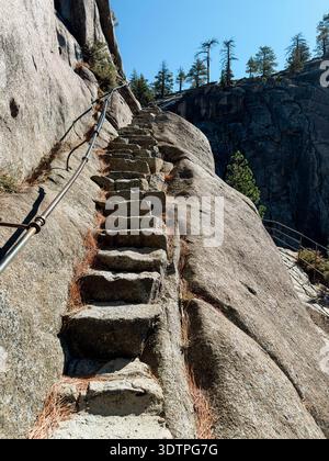 Granite Stone Steps Carved Into Cliff in Yosemite National Park Stock Photo