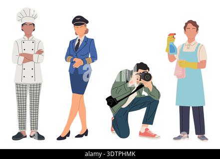 A Set of stylized people different professions Stock Vector
