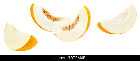 Melon isolated on white background. Melon slices macro studio photo. Melon With clipping path Stock Photo