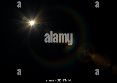 Sun flare effects. Solar lens flare effects. Abstract circle Digital lens Flare, lens flare, light leaks. Abstract overlays background. Stock Photo