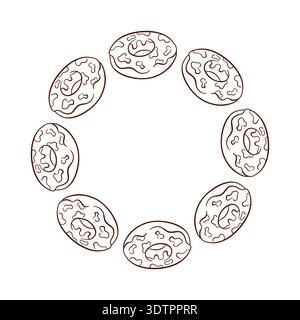 Wreath with donut in line art style. Desing for label, restaurant, cafe menu, bakery isolated on a white background. Stock Vector