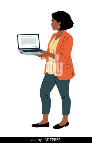 Black professional woman holding a laptop isolated Stock Vector