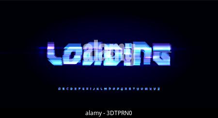 Loading Text Banner for Digital Conference, Techno Product Launch App, Digital Transformation Title. Futuristic Glitch Button Alphabet Logo Font Stock Vector