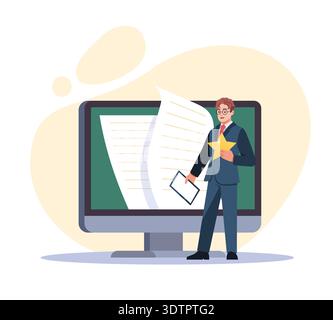 Article editing. Internet blogging evaluation, content management, error correction, quality assessment, digital documentation, customer feedback or Stock Vector