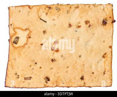 Rectangular crispy cracker, porous golden surface, isolated background Stock Photo
