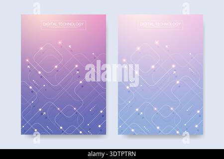 Abstract digital technology cover template design for a report and brochure, flyer, leaflets, poster, header, banner, website, presentation. Vector Stock Vector