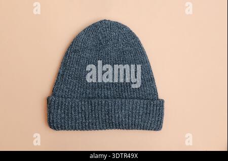 Professional Image Emphasizing Intricate Texture And Trendy Design Of Fashionable Blue Knitted Cap Stock Photo