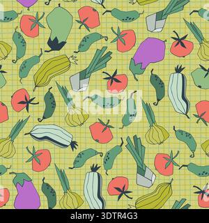 Seamless repeating pattern with vegetables. Abstract trendy illustrations on beige background Stock Vector