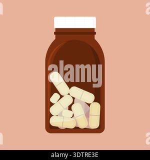 Medicine bottle with capsules. Pharmaceutical supplement vector illustration Stock Vector
