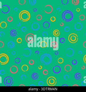 Colorful seamless grunge pattern featuring abstract shapes, doodles, scribbles, geometric elements and bubbles Stock Vector