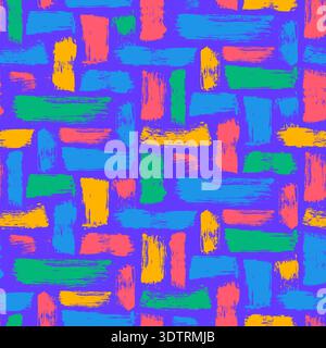 Bright colorful seamless grunge pattern featuring abstract shapes, doodles, scribbles, geometric elements Stock Vector