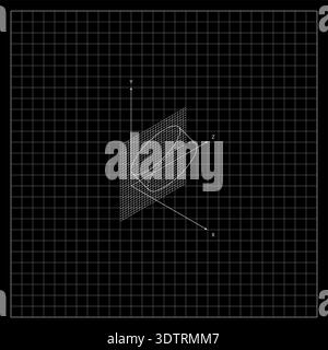 3D Geometric Shapes Wireframe On Blueprint Grid In XYZ Coordinate System. Simple Black And White Futuristic Background Stock Vector