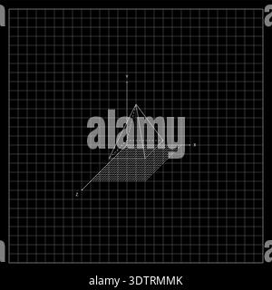 3D Geometric Shapes Wireframe On Blueprint Grid In XYZ Coordinate System. Simple Black And White Futuristic Background Stock Vector