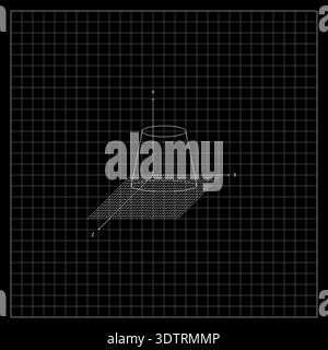 3D Geometric Shapes Wireframe On Blueprint Grid In XYZ Coordinate System. Simple Black And White Futuristic Background Stock Vector