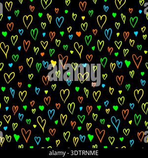 Bright colorful seamless grunge pattern featuring hearts doodles Stock Vector