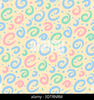 Pastel colorful seamless grunge pattern featuring abstract shapes, doodles, scribbles, geometric elements Stock Vector
