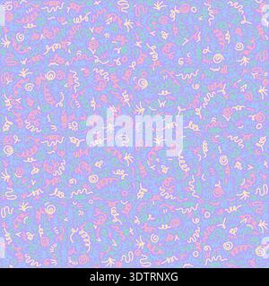 Pastel colorful seamless grunge pattern featuring abstract shapes, doodles, scribbles, geometric elements Stock Vector