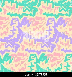 Pastel colorful seamless grunge pattern featuring abstract shapes, doodles, scribbles, geometric elements Stock Vector