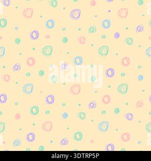 Pastel colorful seamless grunge pattern featuring abstract shapes, doodles, scribbles, geometric elements hand drawn circles Stock Vector