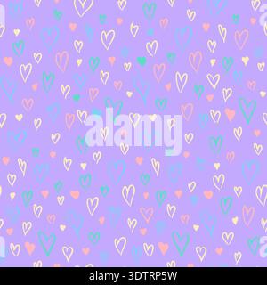 Pastel colorful seamless grunge pattern featuring abstract shapes, doodles, scribbles, geometric elements and hearts Stock Vector