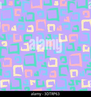 Pastel colorful seamless grunge pattern featuring abstract shapes, doodles, scribbles, geometric elements and squares Stock Vector