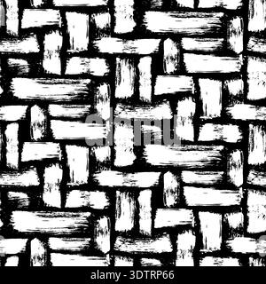 Black and white seamless grunge pattern featuring abstract shapes, doodles, scribbles, geometric elements and brushstrokes Stock Vector