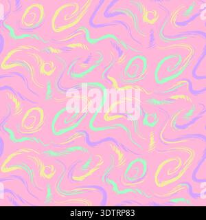 Pastel colorful seamless grunge pattern featuring abstract shapes, doodles, scribbles, geometric elements Stock Vector