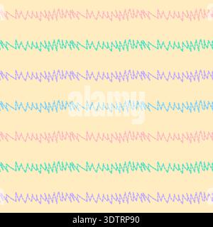 Pastel colorful seamless grunge pattern featuring abstract shapes, doodles, scribbles, geometric elements and zigzag Stock Vector