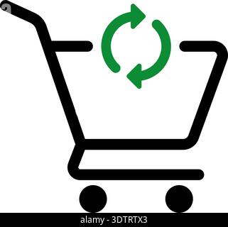 Vector cart with two circular arrows forming a cycle symbol inside, indicating recycling, refresh, or loading state in ecommerce. Stock Vector