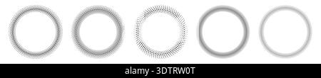 Collection of Halftone circular dotted frames set. radial dots pattern, abstract vintage circular graphic element Vector illustration Stock Vector