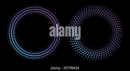 Collection of Halftone circular dotted frames set. radial dots pattern, abstract vintage circular graphic element Vector illustration Stock Vector