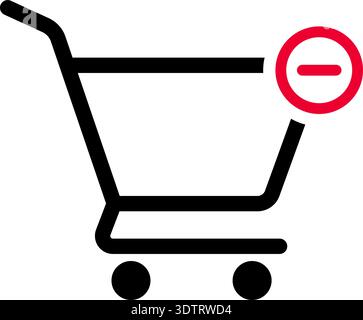Market vector icon of a cart showing a minus symbol inside, representing item removal or subtraction during purchase. Stock Vector