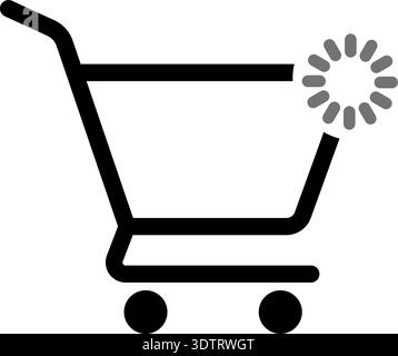Shopping cart illustration featuring a loading or refresh symbol inside the trolley, indicating activity or operation in progress. Stock Vector