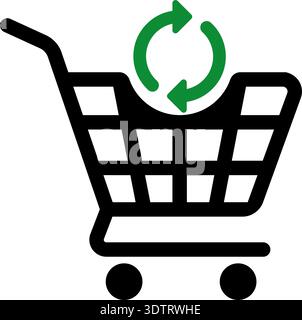 Shopping cart icon with two circular arrows indicating loading, refresh, or recycling process in ecommerce context. Stock Vector