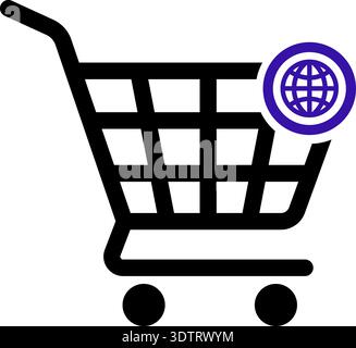 Basic shopping cart icon featuring a www symbol illustrating web-based commerce and internet shopping. Stock Vector