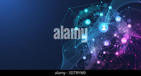 Global network connection concept. Big data visualization. Social network communication in the global computer networks. Internet technology. Business Stock Vector
