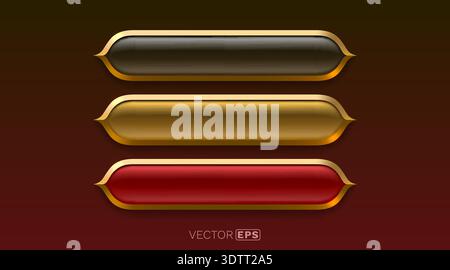 Elegant set of three glossy, gold-bordered banner templates with decorative oriental shapes. Vector illustration. Stock Vector